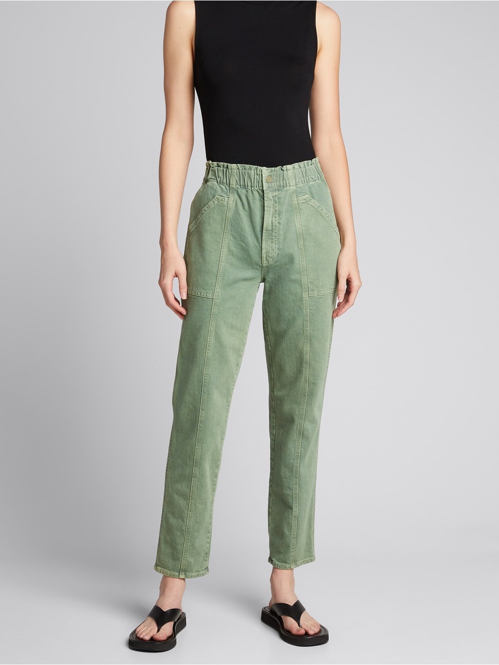 MOTHER The Springy Ankle Cargo Jeans Green Bay Paperbag Waist 28
